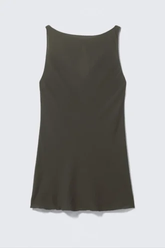 Sheer Sleeveless Boat-Neck Mini Dress – Dark Grey
