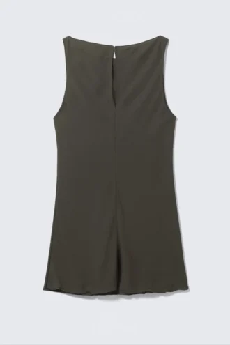 Sheer Sleeveless Boat-Neck Mini Dress – Dark Grey
