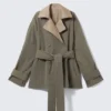 Short Double-Breasted Reversible Trench Coat – Beige & Khaki Green