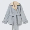 Short Double-Breasted Reversible Trench Coat – Beige & Light Grey