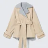 Short Double-Breasted Reversible Trench Coat – Beige & Light Grey