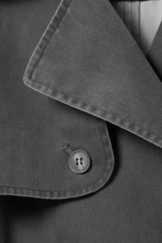 Short Double-Breasted Washed Trench Coat – Dark Grey