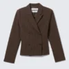 Short Fitted Blazer – Dark Brown – Pinstripe
