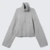 Short Half-Zip Knitted Sweater – Dusty Light Grey Melange