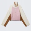 Short Half-Zip Knitted Sweater – Dusty Pink & Cream White