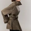 Short Oversized Funnel Neck Trench Coat – Dusty Grey