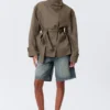 Short Oversized Funnel Neck Trench Coat – Dusty Grey