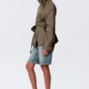 Short Oversized Funnel Neck Trench Coat – Dusty Grey