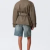 Short Oversized Funnel Neck Trench Coat – Dusty Grey