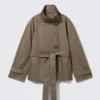 Short Oversized Funnel Neck Trench Coat – Dusty Grey