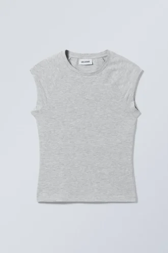 Short Sleeve Fitted Top – Grey Melange