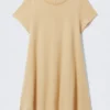 Short-Sleeved A-Line Tee Dress – Beige