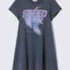 Short-Sleeved A-Line Tee Dress – Washed Blue – Speed Paradox