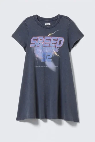 Short-Sleeved A-Line Tee Dress – Washed Blue – Speed Paradox