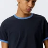 Short-Sleeved Contrast Trim Cotton T-Shirt – Dark Blue – Light Blue Binding