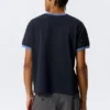 Short-Sleeved Contrast Trim Cotton T-Shirt – Dark Blue – Light Blue Binding