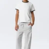 Short-Sleeved Contrast Trim Cotton T-Shirt – White – Black Binding