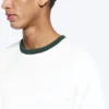 Short-Sleeved Contrast Trim Cotton T-Shirt – White – Green Binding