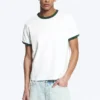 Short-Sleeved Contrast Trim Cotton T-Shirt – White – Green Binding