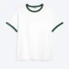 Short-Sleeved Contrast Trim Cotton T-Shirt – White – Green Binding