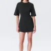 Short-Sleeved Cotton Mini Dress – Black