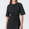 Short-Sleeved Cotton Mini Dress – Black