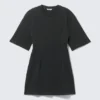 Short-Sleeved Cotton Mini Dress – Black