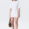 Short-Sleeved Cotton Mini Dress – White