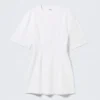 Short-Sleeved Cotton Mini Dress – White