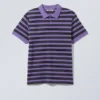 Short-Sleeved Cotton Piqua Polo Shirt – Striped Lilac