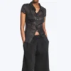 Short-Sleeved Crinkle Shirt – Dark Grey