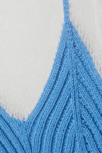 Short-Sleeved Knitted Layered Top – White & Blue