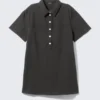 Short-Sleeved Mini Shirt Dress – Off-Black
