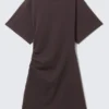 Short-Sleeved Mini T-Shirt Dress – Dark Brown