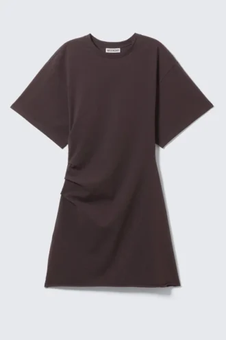 Short-Sleeved Mini T-Shirt Dress – Dark Brown