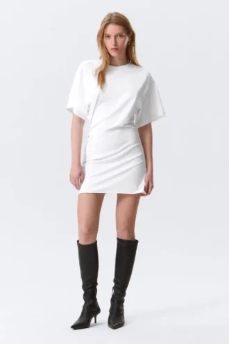 Short-Sleeved Mini T-Shirt Dress – White