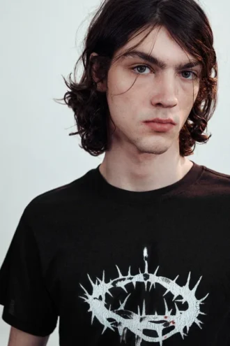Short-Sleeved Printed T-Shirt – Black – Thorn Crown