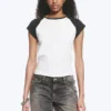 Short-Sleeved Raglan T-Shirt – White/Dark Grey