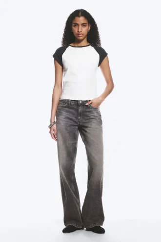 Short-Sleeved Raglan T-Shirt – White/Dark Grey