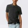 Short-Sleeved Tennis Piqua Shirt – Dark Grey – Green Stripe