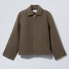 Short Wool Blend Jacket – Dark Brown