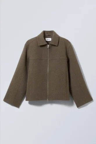 Short Wool Blend Jacket – Dark Brown