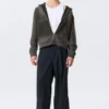Shrunken Distressed Zip Hoodie – Dark Grey