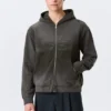 Shrunken Distressed Zip Hoodie – Dark Grey