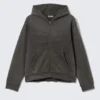 Shrunken Distressed Zip Hoodie – Dark Grey