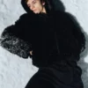 Shrunken Faux Fur Hooded Jacket – Black