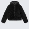 Shrunken Faux Fur Hooded Jacket – Black
