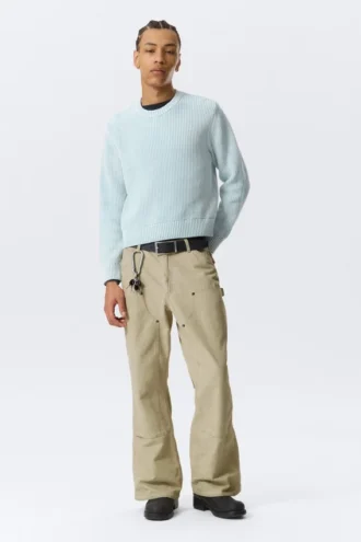 Shrunken Knitted Cotton Sweater – Washed Light Blue
