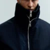 Shrunken Nylon Bomber Jacket – Navy Blue