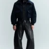 Shrunken Nylon Bomber Jacket – Navy Blue